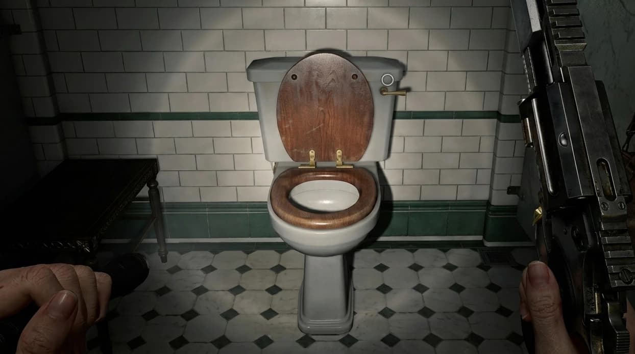 Interactable toilet in Resident Evil Requiem restroom area