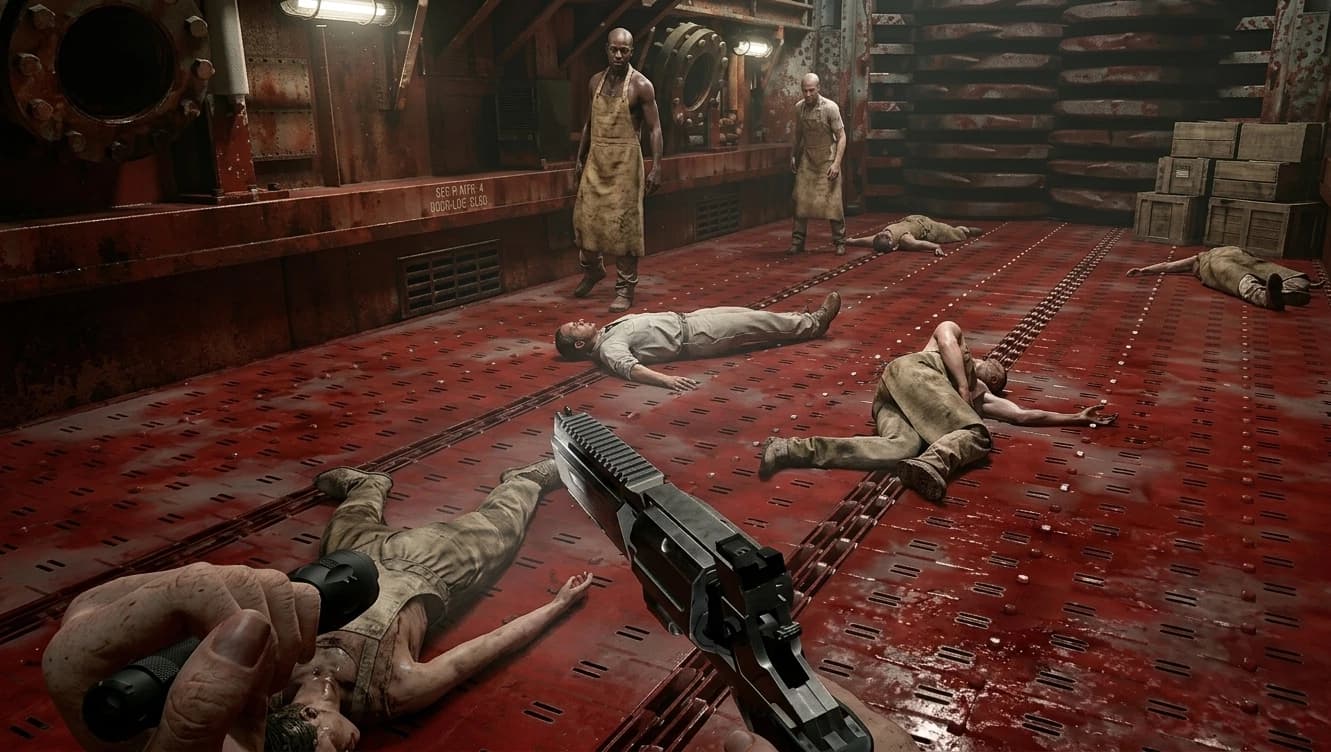 Zombie being pulled into meat grinder in Resident Evil 9 Requiem